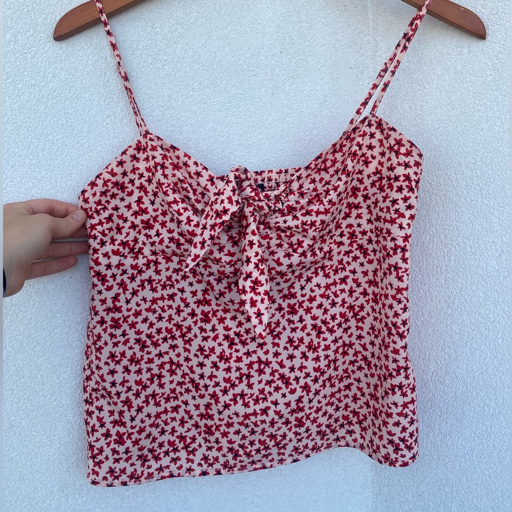 Red floral Aqua top with tie